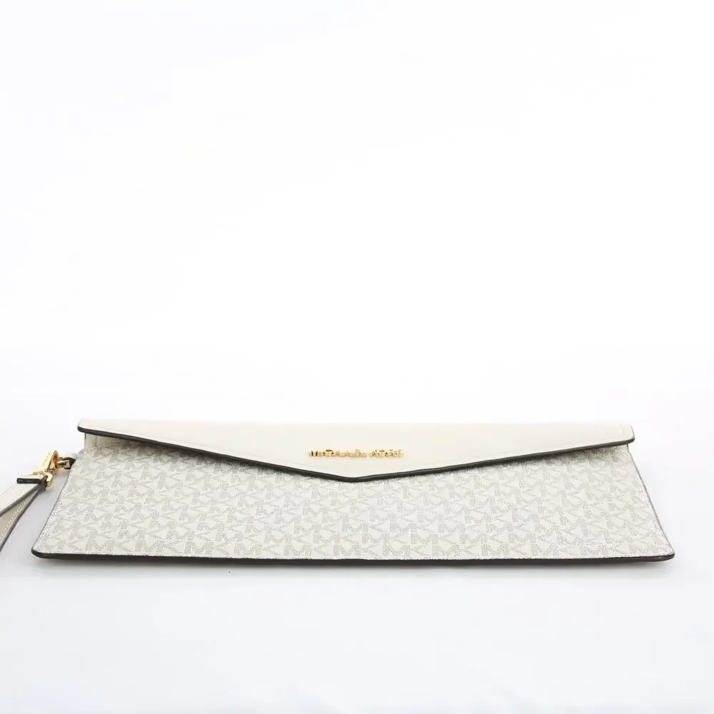 Michael Kors Signature Wristlet Wallet Beige MK Monogram Flap Clutch